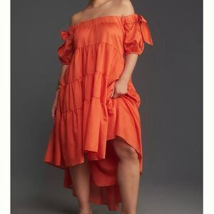 Anthropologie Orange Off-Shoulder Dress